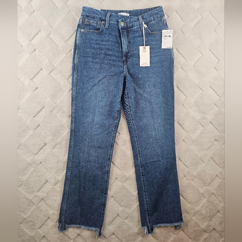Good American Good Legs Straight Jeans Womens 26 Raw Hen